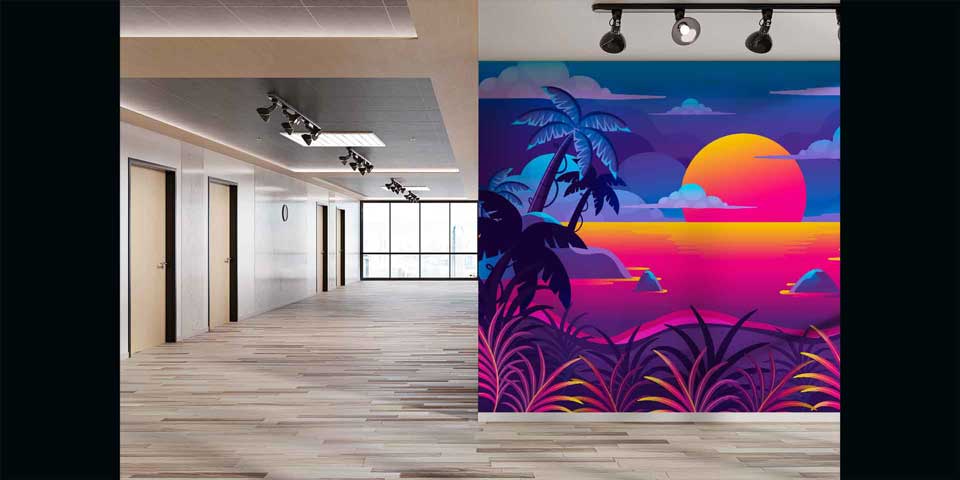 Neon Gün Batımı Tropikal Manzara Duvar Kağıdı 4421