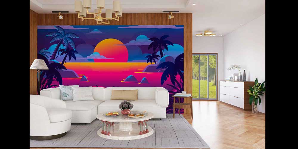 Neon Gün Batımı Tropikal Manzara Duvar Kağıdı 4421
