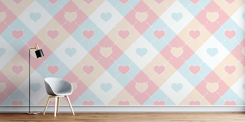 duvar-dekorasyonu-4501-0 Pastel Baklava Desenli Kalp Duvar Kağıdı 4501