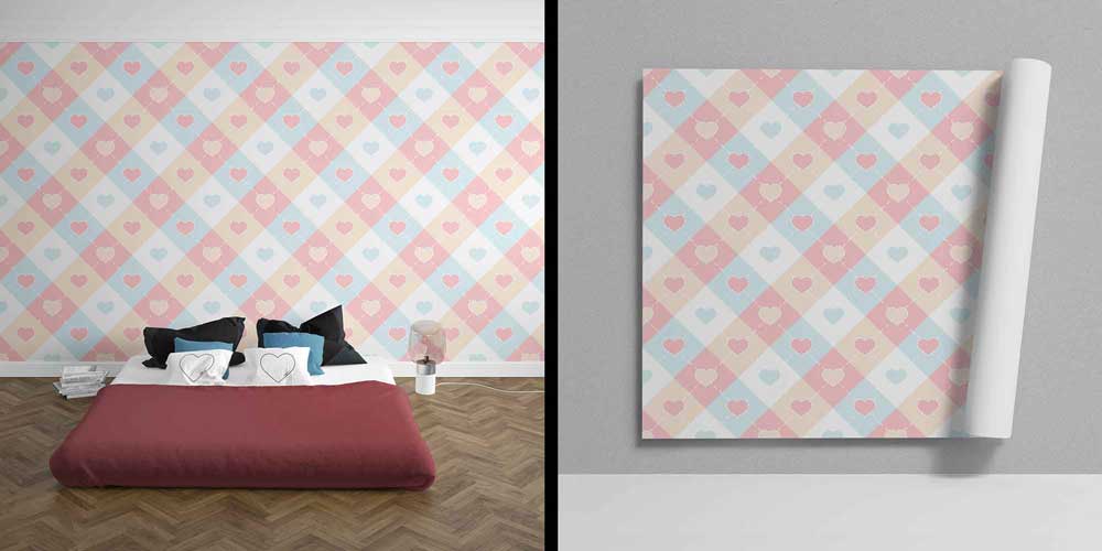 Pastel Baklava Desenli Kalp Duvar Kağıdı 4501