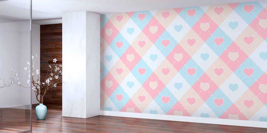 duvar-dekorasyonu-4501-01 Pastel Baklava Desenli Kalp Duvar Kağıdı 4501