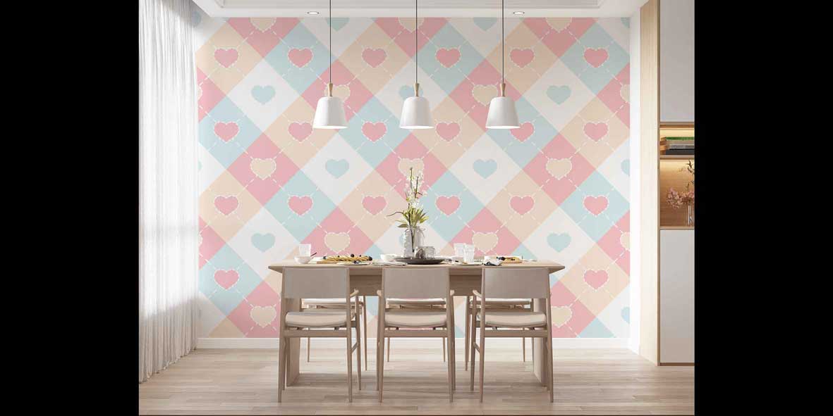 duvar-dekorasyonu-4501-03 Pastel Baklava Desenli Kalp Duvar Kağıdı 4501