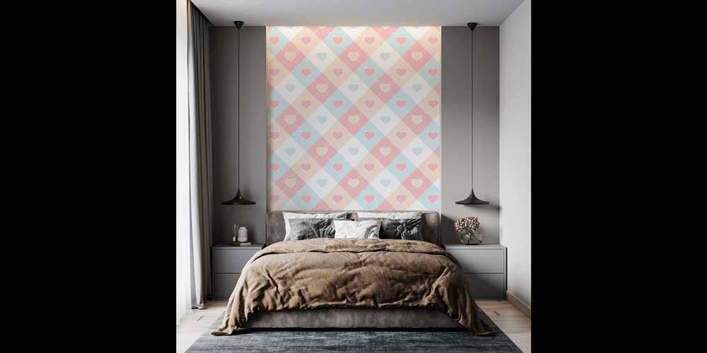 duvar-dekorasyonu-4501-04 Pastel Baklava Desenli Kalp Duvar Kağıdı 4501