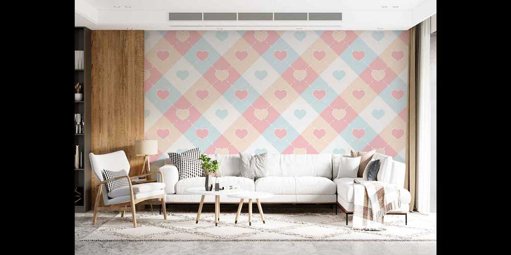 duvar-dekorasyonu-4501-05 Pastel Baklava Desenli Kalp Duvar Kağıdı 4501