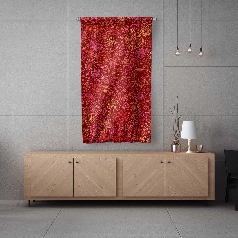 Kırmızı Kalp Desenli Romantik Duvar Flaması 4566