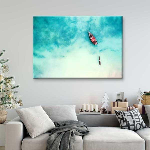 Turkuaz Denizde Tekne Üstten Görünüm Deniz Temalı Duvar Tablosu 4569