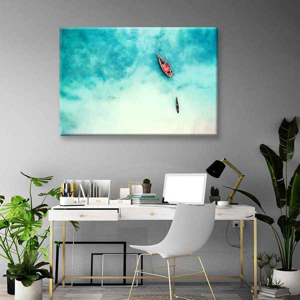 Turkuaz Denizde Tekne Üstten Görünüm Deniz Temalı Duvar Tablosu 4569