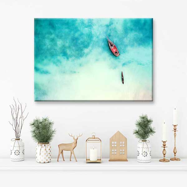 Turkuaz Denizde Tekne Üstten Görünüm Deniz Temalı Duvar Tablosu 4569