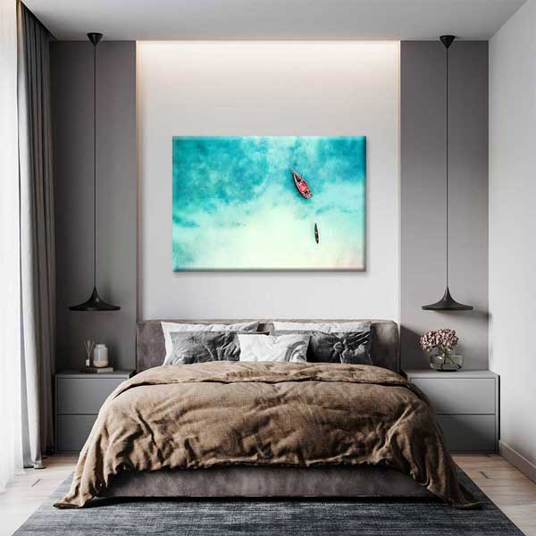 Turkuaz Denizde Tekne Üstten Görünüm Deniz Temalı Duvar Tablosu 4569