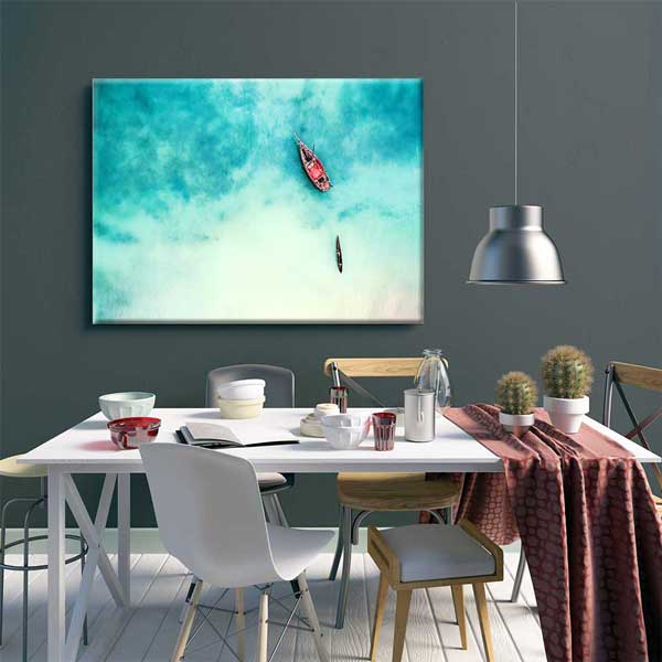 Turkuaz Denizde Tekne Üstten Görünüm Deniz Temalı Duvar Tablosu 4569
