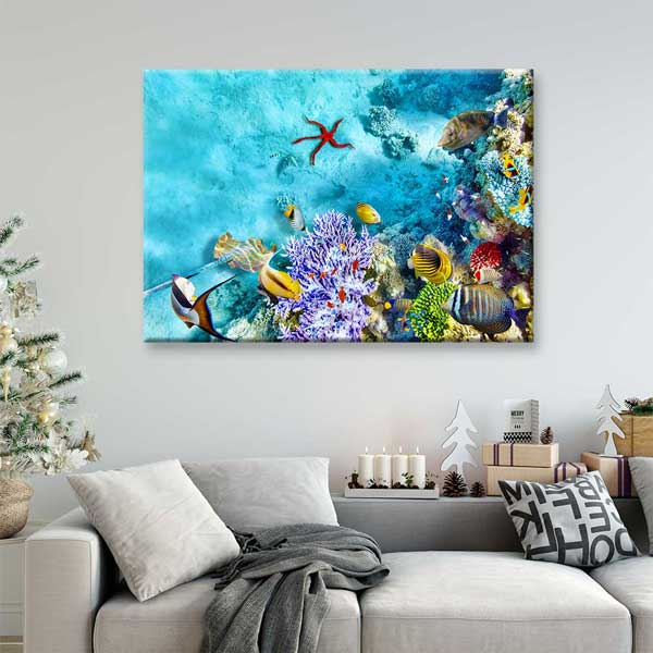 Renkli Mercan Resifi ve Tropikal Balıklar Deniz Temalı Duvar Tablosu 4570