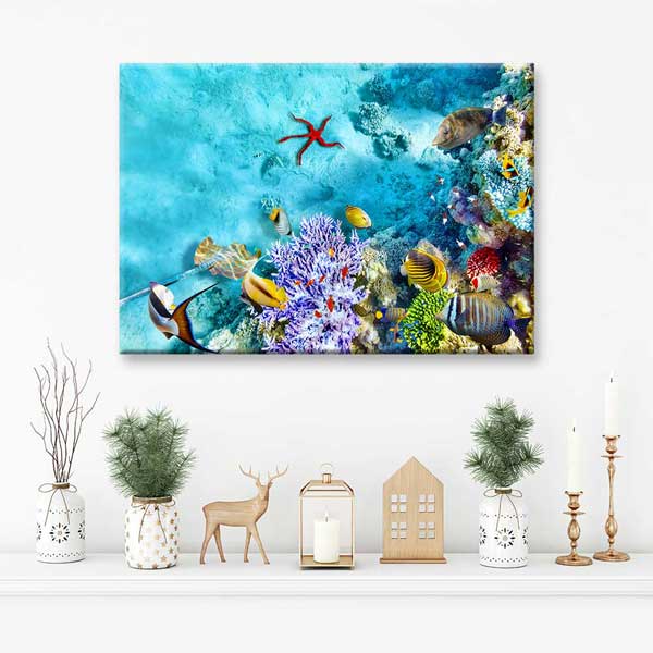 Renkli Mercan Resifi ve Tropikal Balıklar Deniz Temalı Duvar Tablosu 4570