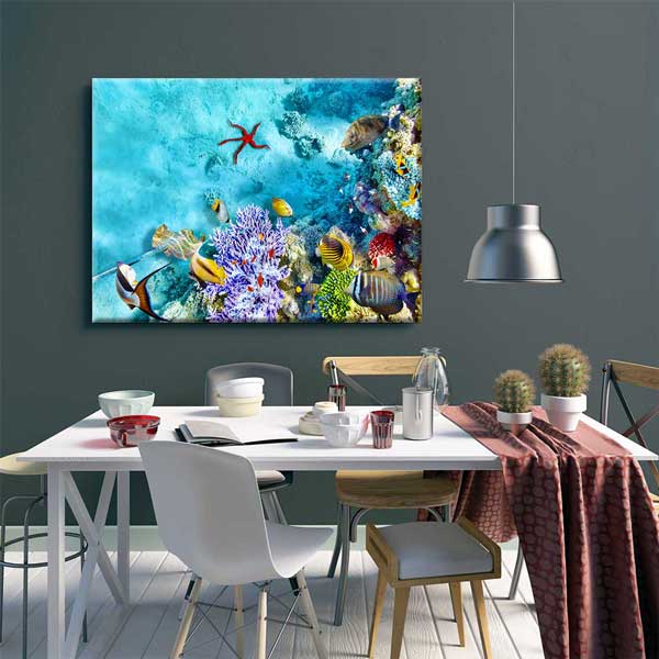 Renkli Mercan Resifi ve Tropikal Balıklar Deniz Temalı Duvar Tablosu 4570