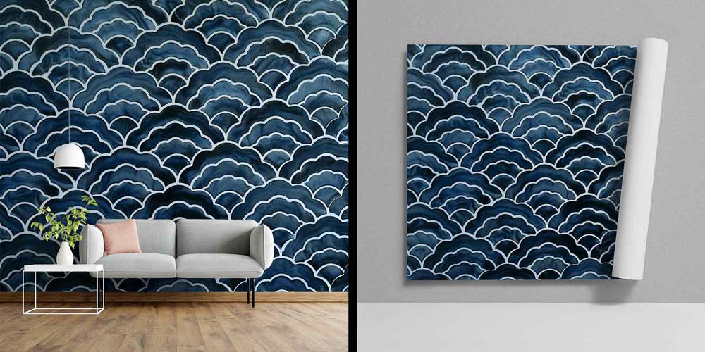 Lacivert Dalga Desenli Duvar Kağıdı 4605