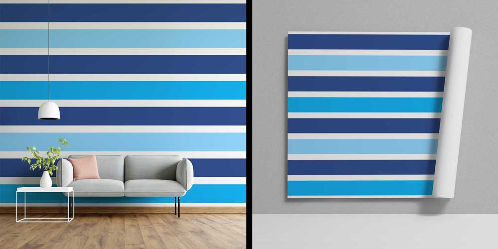 Mavi Yatay Çizgili Deniz Temalı Duvar Kağıdı 4622