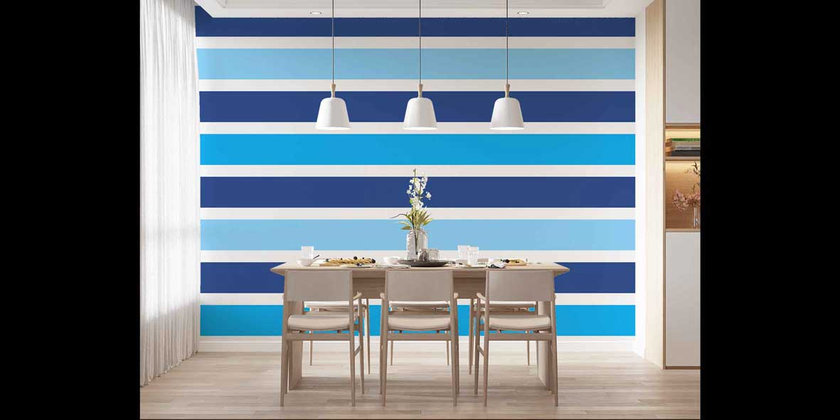 Mavi Yatay Çizgili Deniz Temalı Duvar Kağıdı 4622