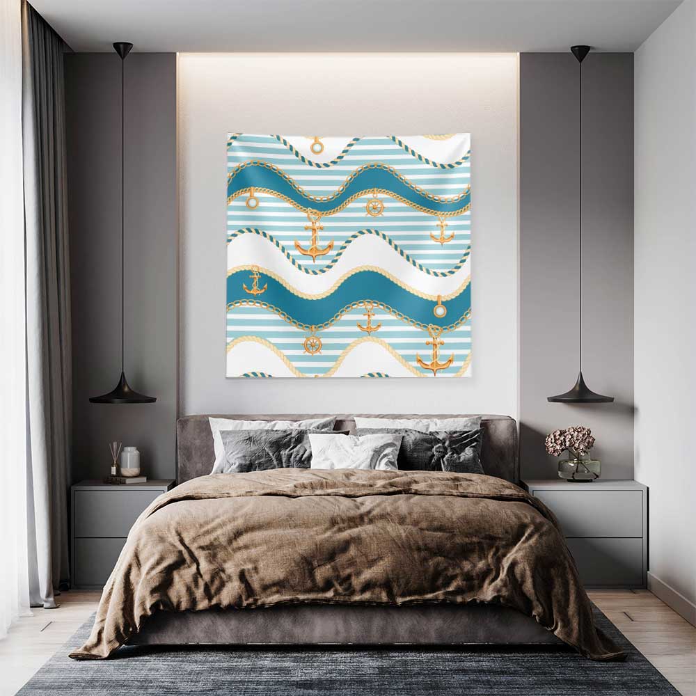 Çapa, Zincir ve Halat Desenli Marin Duvar Örtüsü 4651