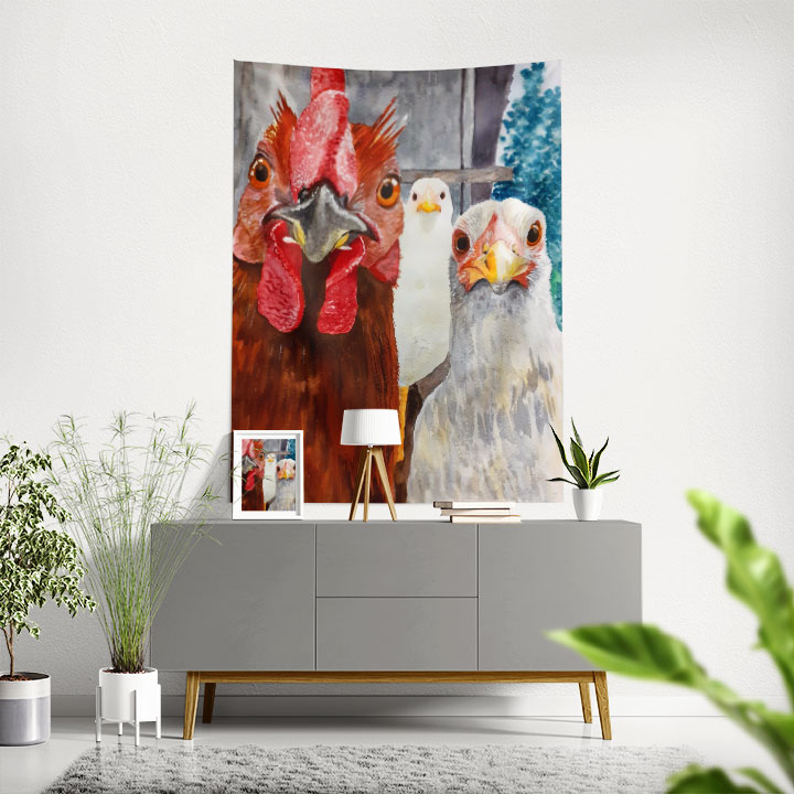 Horoz ve Tavuk Portreli Sanatsal Duvar Örtüsü 4760