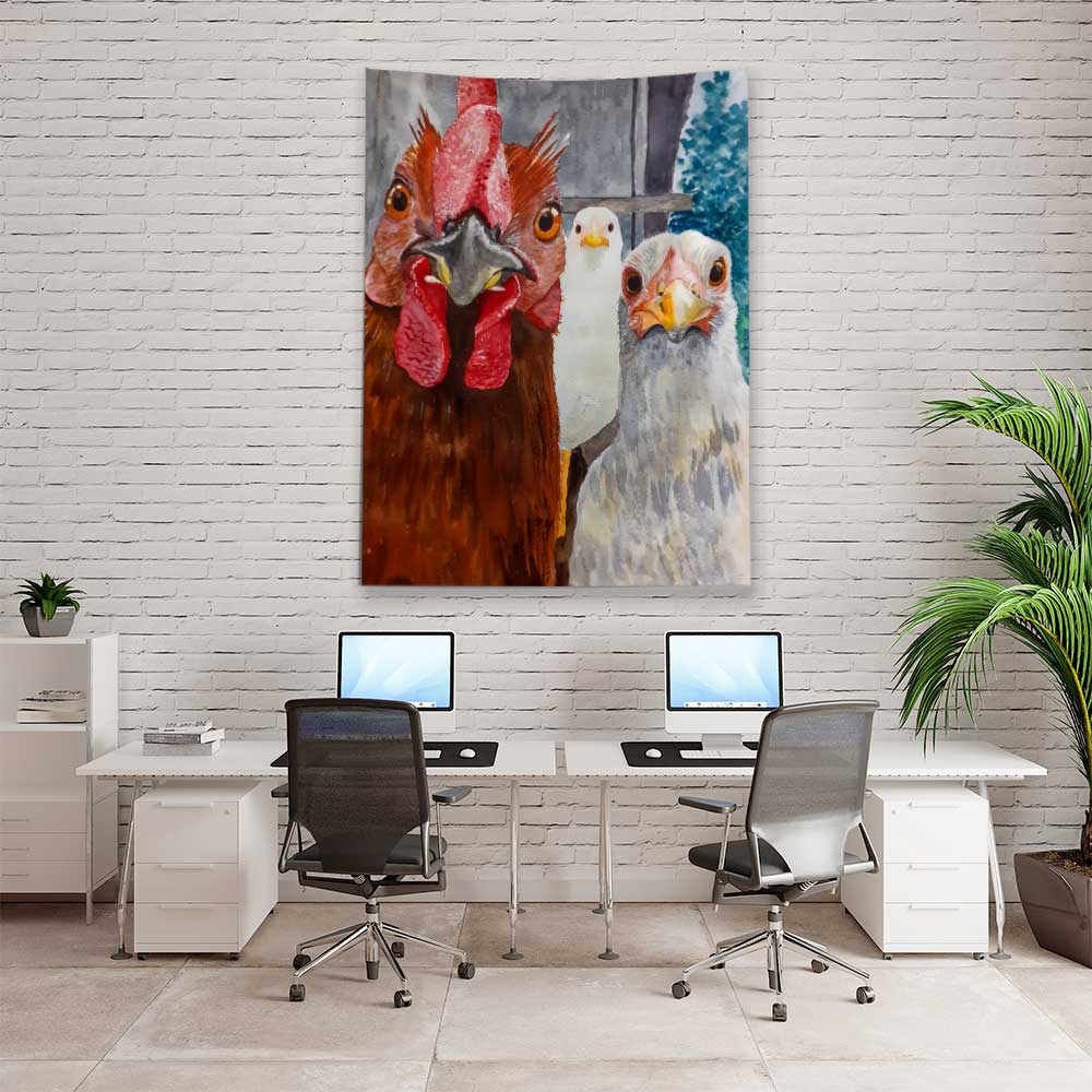 Horoz ve Tavuk Portreli Sanatsal Duvar Örtüsü 4760