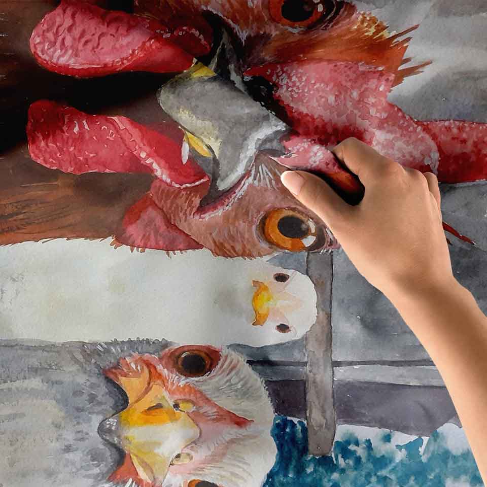 Horoz ve Tavuk Portreli Sanatsal Duvar Örtüsü 4760