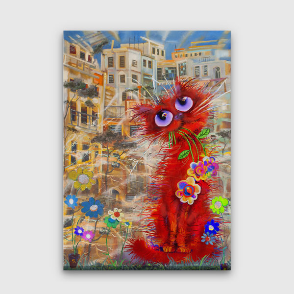 Masalsı Kırmızı Kedi İllüstrasyonu Duvar Tablosu Kanvas Tablo 4933