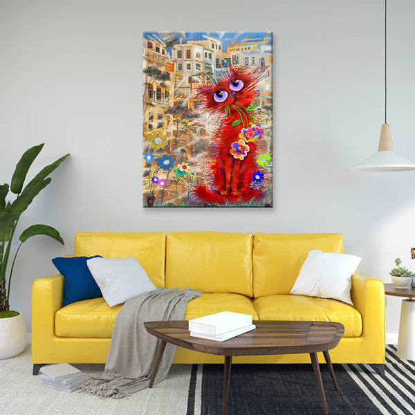 Masalsı Kırmızı Kedi İllüstrasyonu Duvar Tablosu Kanvas Tablo 4933