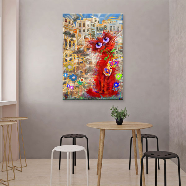 Masalsı Kırmızı Kedi İllüstrasyonu Duvar Tablosu Kanvas Tablo 4933