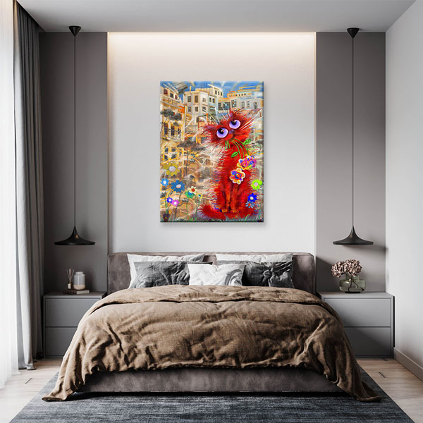 Masalsı Kırmızı Kedi İllüstrasyonu Duvar Tablosu Kanvas Tablo 4933