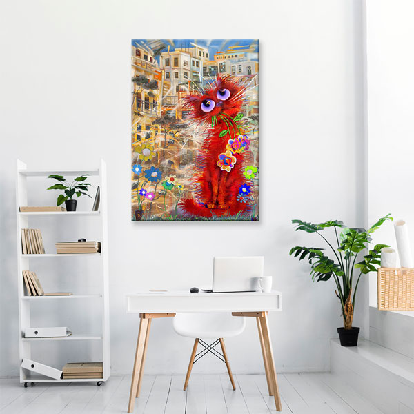 Masalsı Kırmızı Kedi İllüstrasyonu Duvar Tablosu Kanvas Tablo 4933