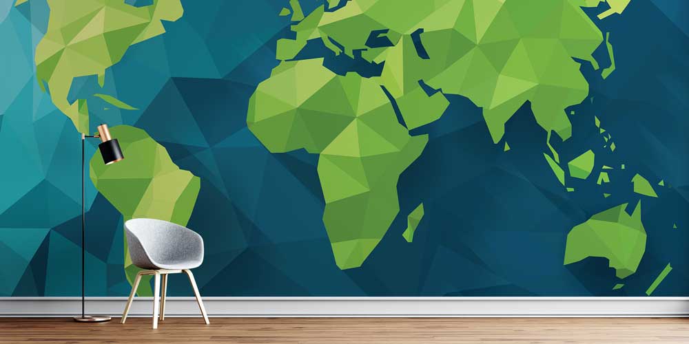Low Poly Dünya Haritası Harita Sanatı Duvar Kağıdı 5119