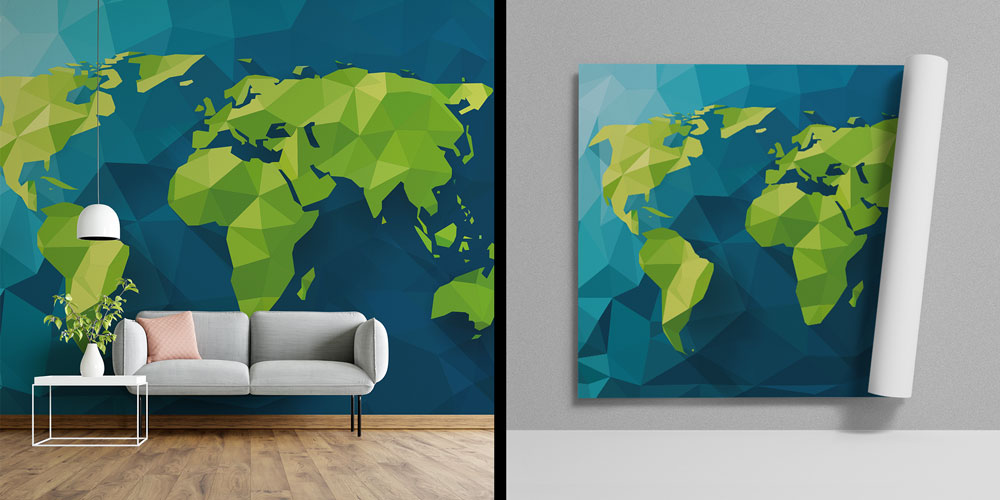 Low Poly Dünya Haritası Harita Sanatı Duvar Kağıdı 5119