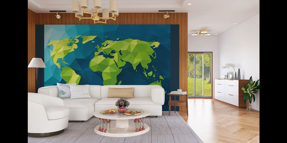 Low Poly Dünya Haritası Harita Sanatı Duvar Kağıdı 5119