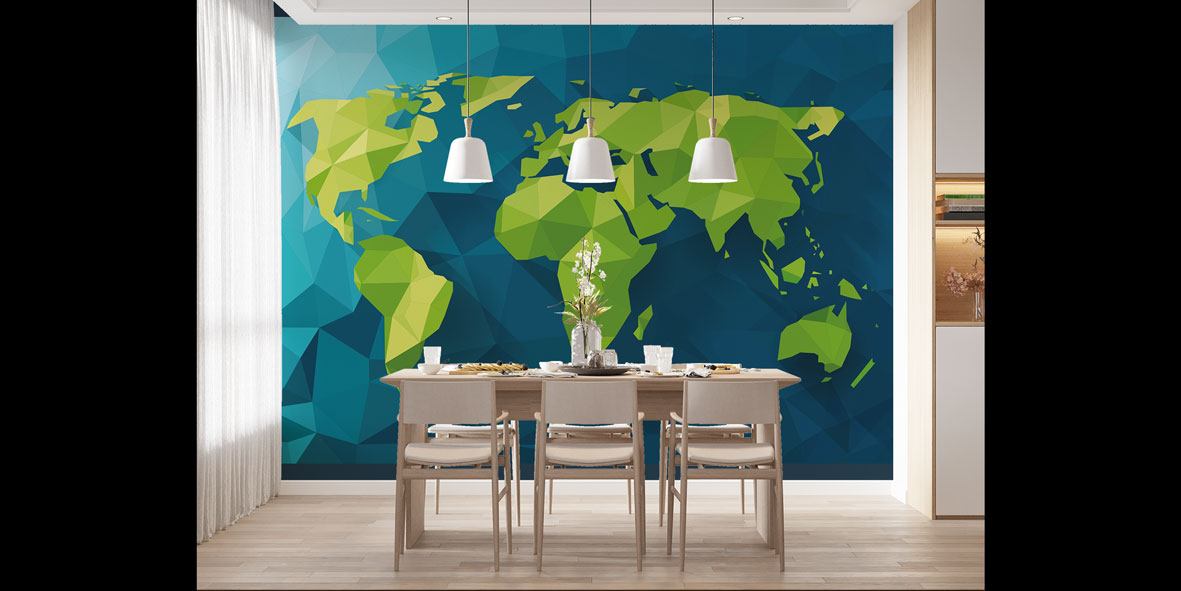 Low Poly Dünya Haritası Harita Sanatı Duvar Kağıdı 5119