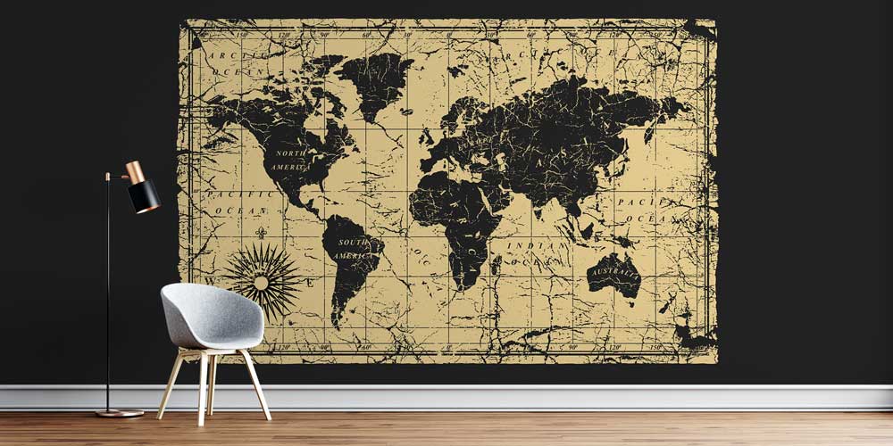 Eskitilmiş Antik Dünya Haritası Harita Sanatı Duvar Kağıdı 5139