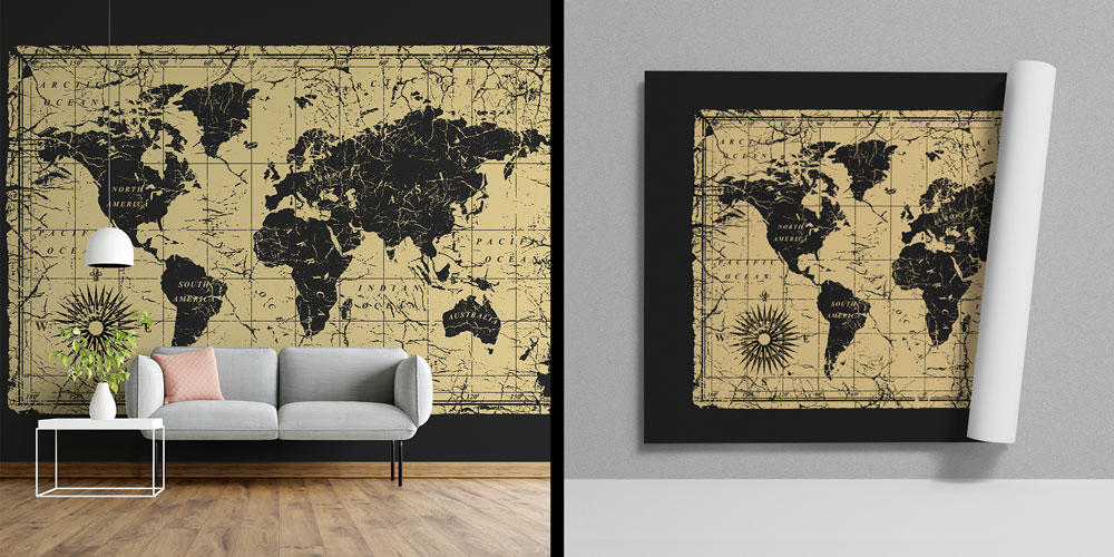 Eskitilmiş Antik Dünya Haritası Harita Sanatı Duvar Kağıdı 5139