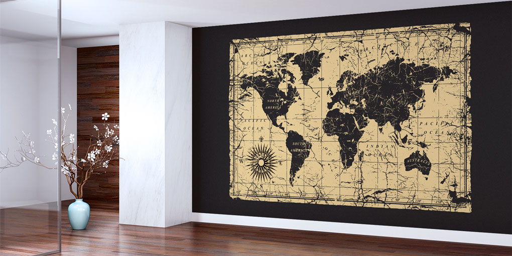 Eskitilmiş Antik Dünya Haritası Harita Sanatı Duvar Kağıdı 5139