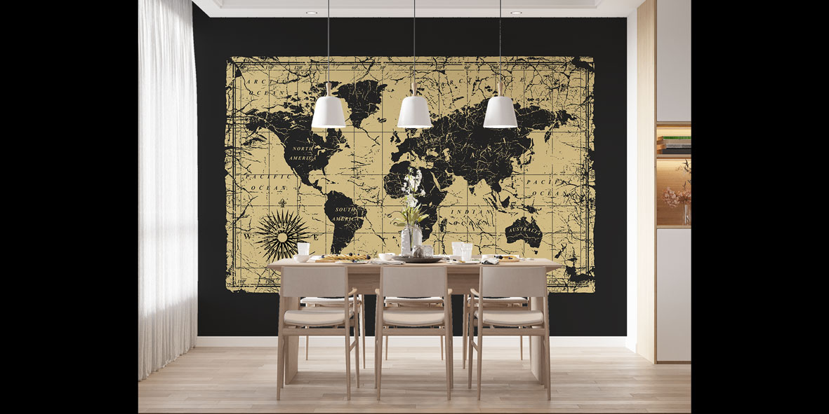 Eskitilmiş Antik Dünya Haritası Harita Sanatı Duvar Kağıdı 5139