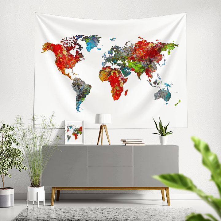 Soyut Renkli Dünya Haritası Duvar Örtüsü 5144