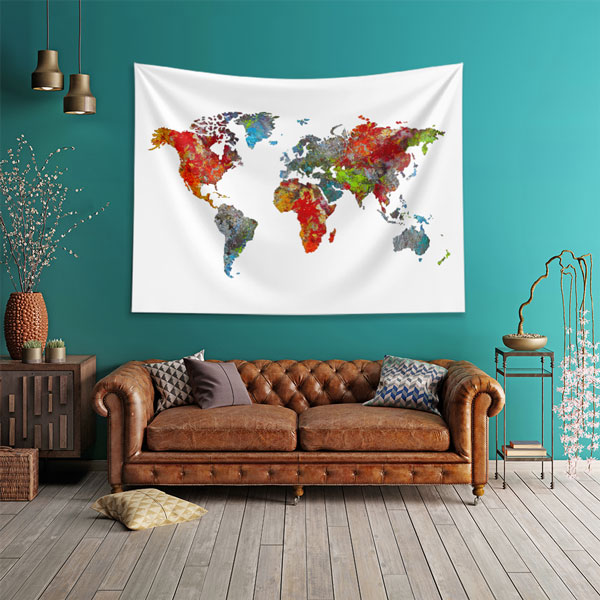 Soyut Renkli Dünya Haritası Duvar Örtüsü 5144