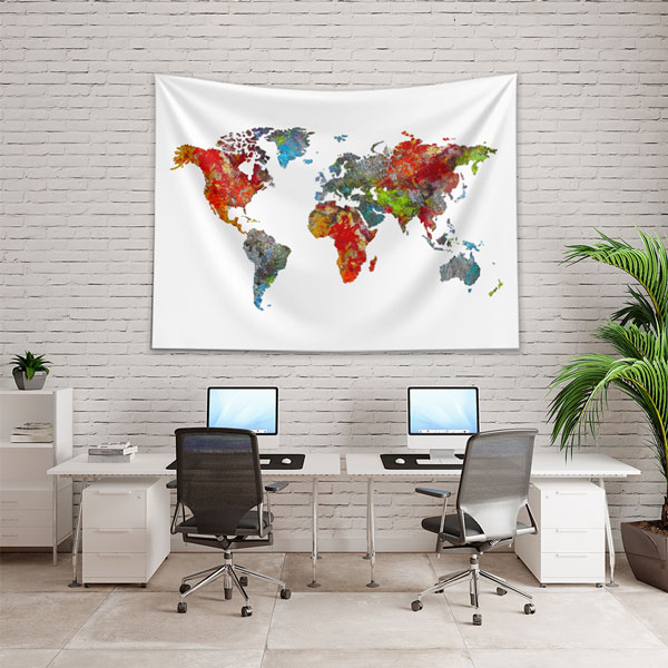 Soyut Renkli Dünya Haritası Duvar Örtüsü 5144