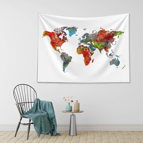 Soyut Renkli Dünya Haritası Duvar Örtüsü 5144