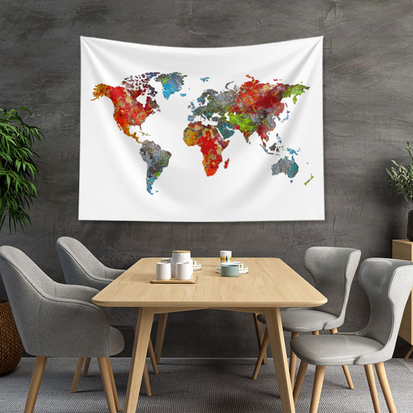 Soyut Renkli Dünya Haritası Duvar Örtüsü 5144