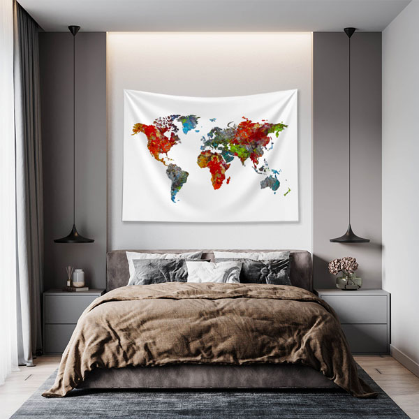 Soyut Renkli Dünya Haritası Duvar Örtüsü 5144