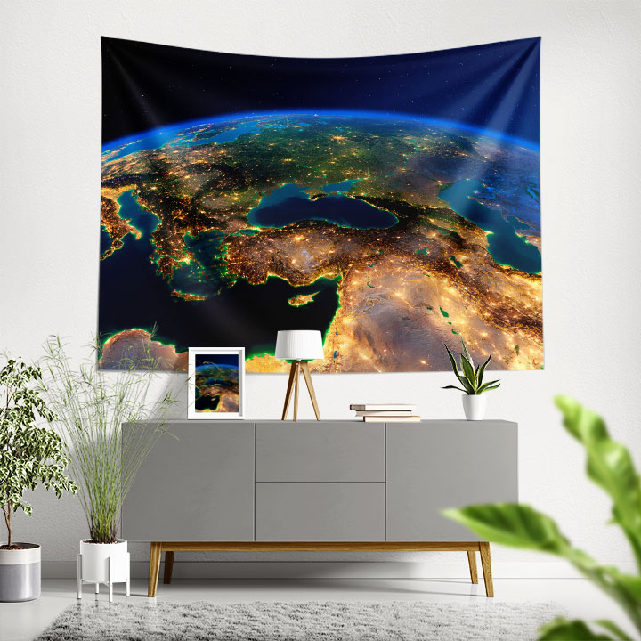 Uzaydan Gece Görünümü Dünya Haritası Duvar Örtüsü 5148