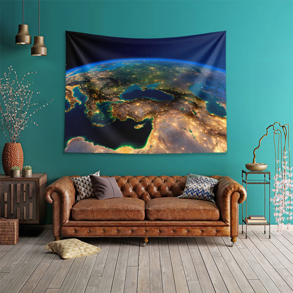duvar-dekorasyonu-5148-01 Uzaydan Gece Görünümü Dünya Haritası Duvar Örtüsü 5148