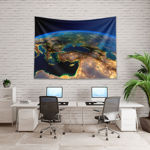 duvar-dekorasyonu-5148-02 Uzaydan Gece Görünümü Dünya Haritası Duvar Örtüsü 5148