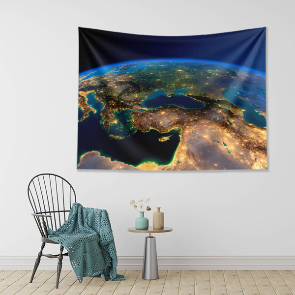 duvar-dekorasyonu-5148-03 Uzaydan Gece Görünümü Dünya Haritası Duvar Örtüsü 5148