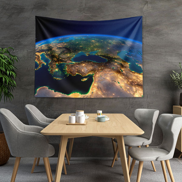 duvar-dekorasyonu-5148-04 Uzaydan Gece Görünümü Dünya Haritası Duvar Örtüsü 5148