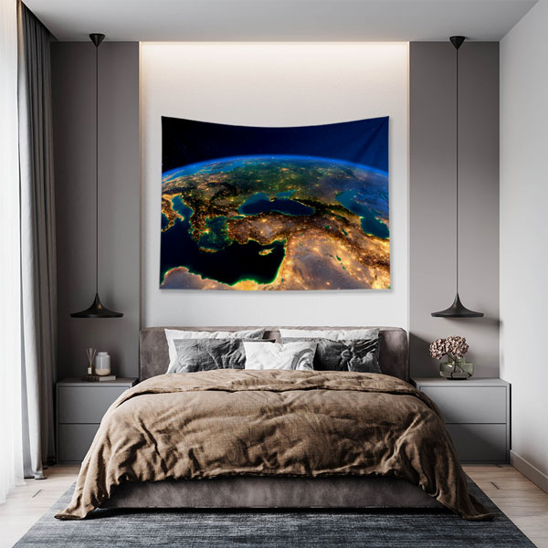duvar-dekorasyonu-5148-05 Uzaydan Gece Görünümü Dünya Haritası Duvar Örtüsü 5148