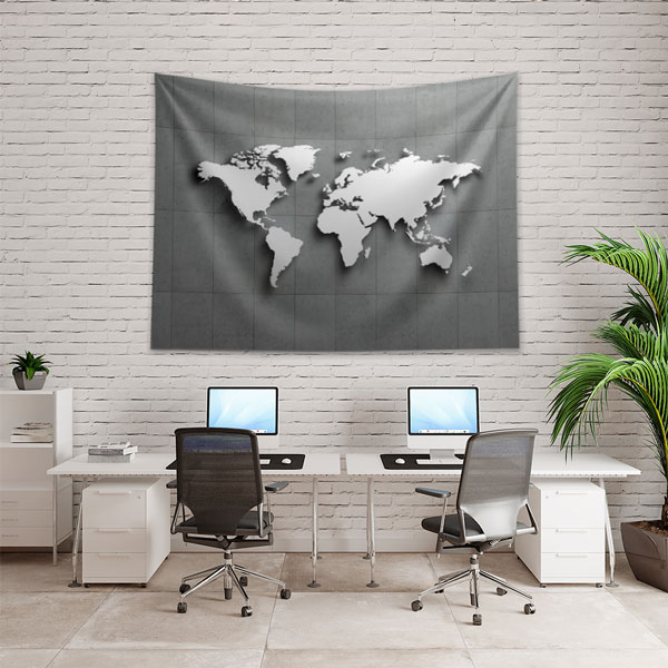 duvar-dekorasyonu-5149-02 Beton Zemin Üzerinde 3D Silüet Dünya Haritası Duvar Örtüsü 5149